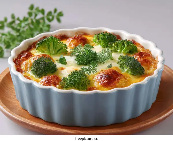 Delicious Broccoli and Cheese Bake in a Blue Dish