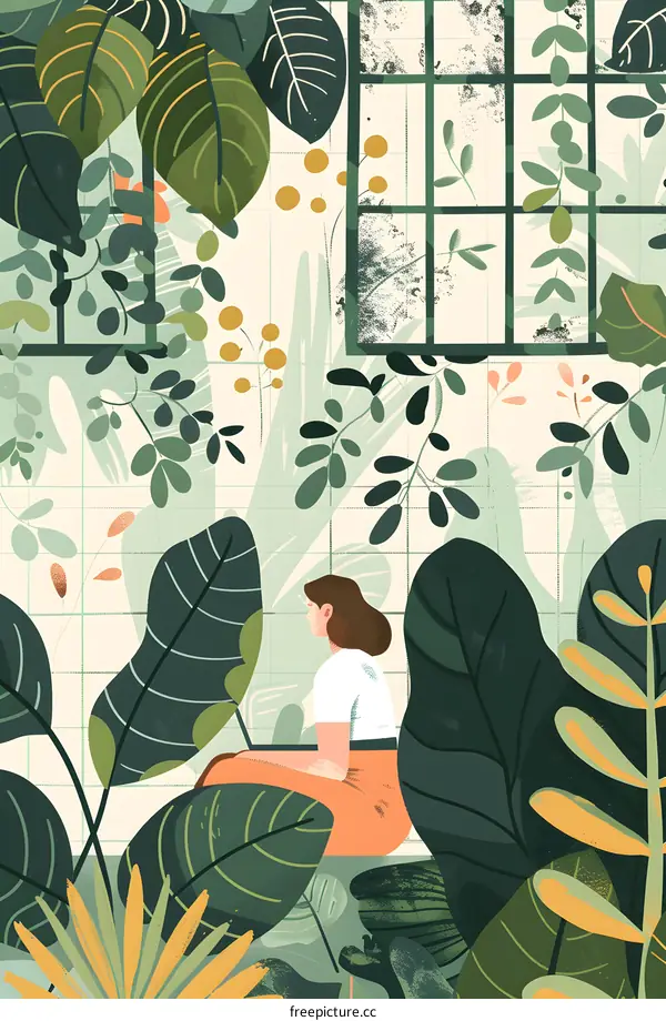 Woman Sitting in a Garden Illustration