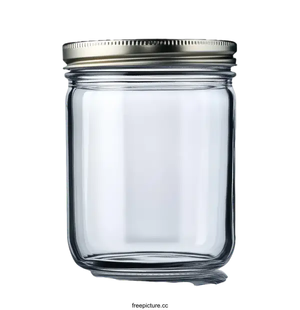 [Transparent Background PNG]Empty Glass Jar with Metal Lid Close-up