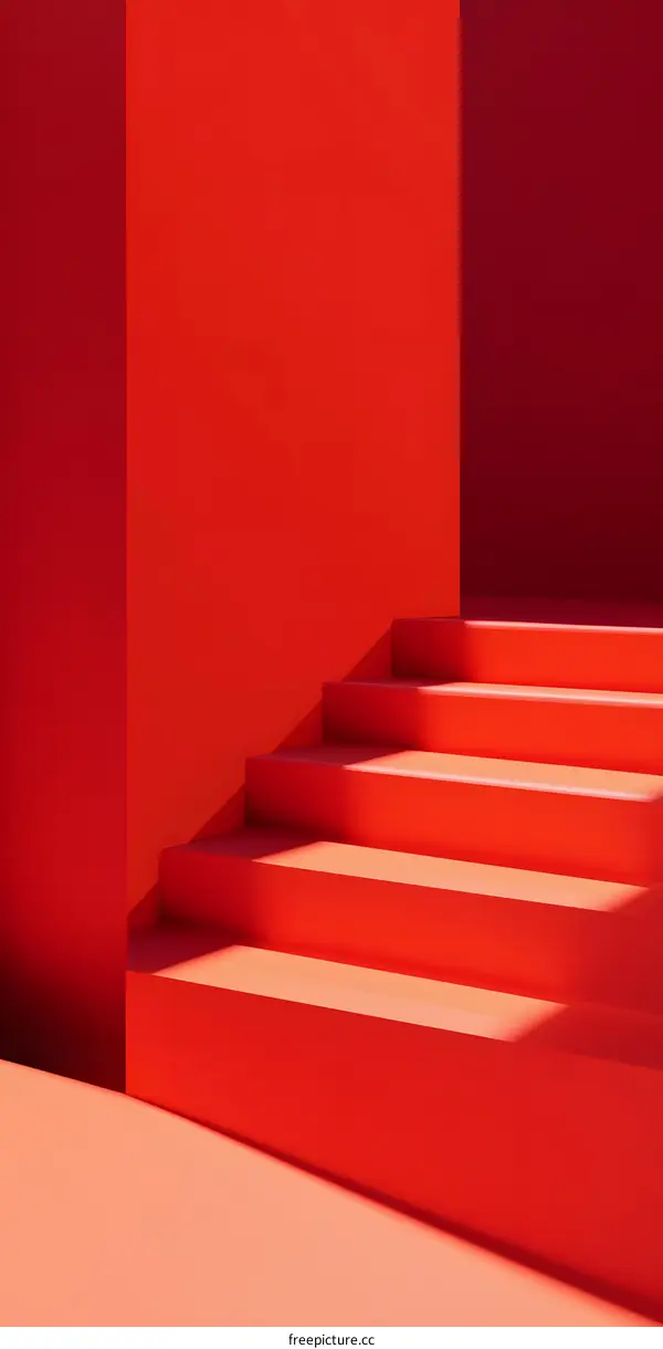 Red Abstract Stairs Minimalist 3D Illustration