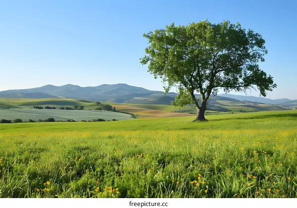 Lonely Tree in a Vast Field