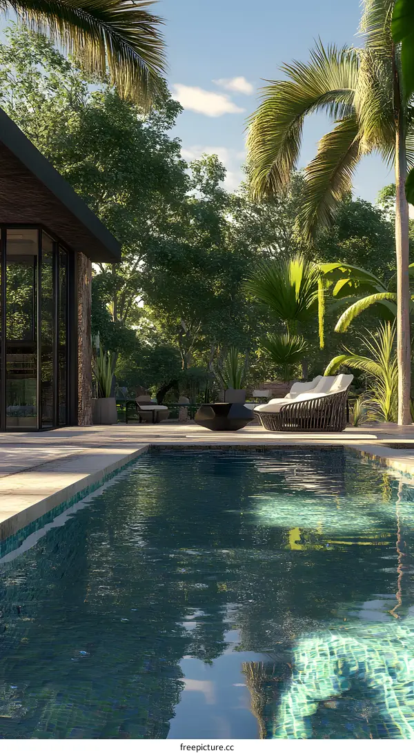 Modern Swimming Pool Design with Palm Trees and a Patio