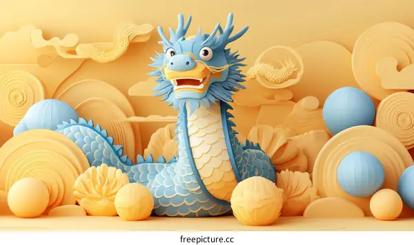 3D Chinese Dragon Illustration with Pastel Colors