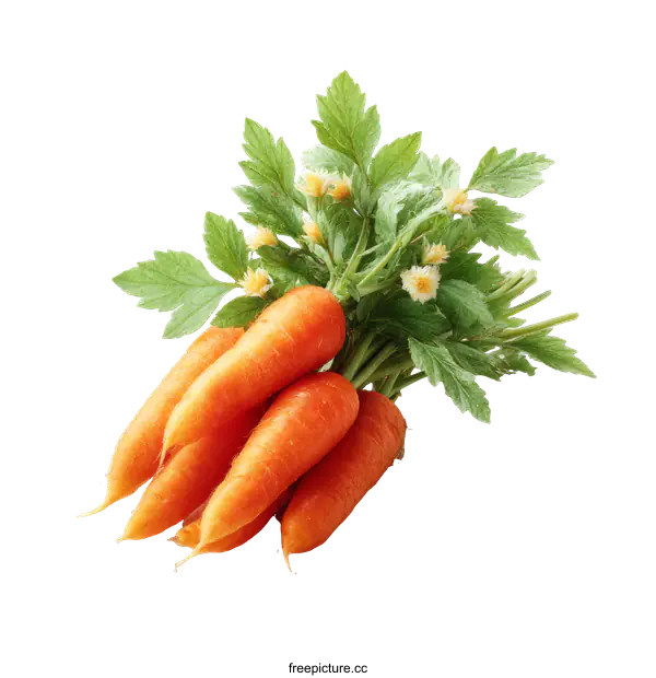 [Transparent Background PNG]Fresh Bunch of Baby Carrots with Green Leaves and Flowers