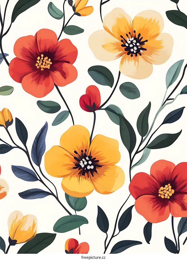 Colorful Floral Pattern With White Background