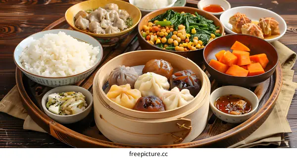 Steamed Buns and Rice Dish