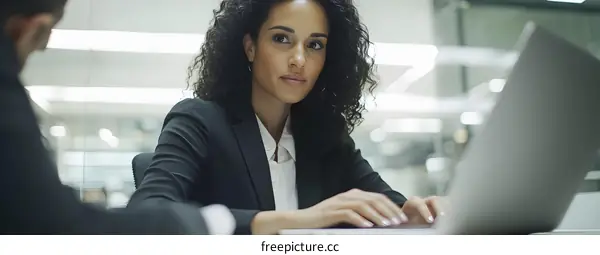 Businesswoman Working On Laptop In Office