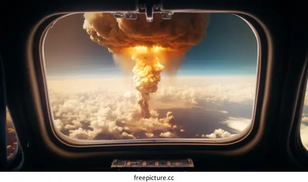 Nuclear explosion seen from the window of an airplane