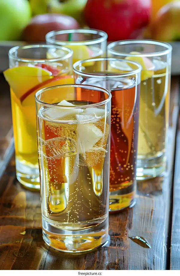 Refreshing Apple Cider Drinks with Ice in Glasses