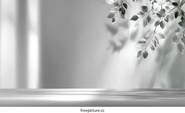 Elegant Gray Abstract Background with Leaf Shadows