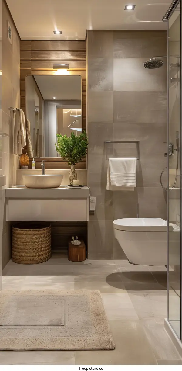 Modern Minimalist Beige Bathroom Interior Design