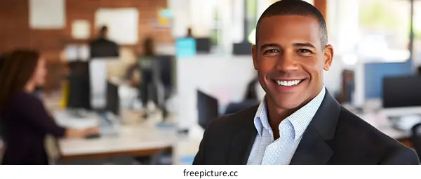 Smiling Black Businessman in Office Setting