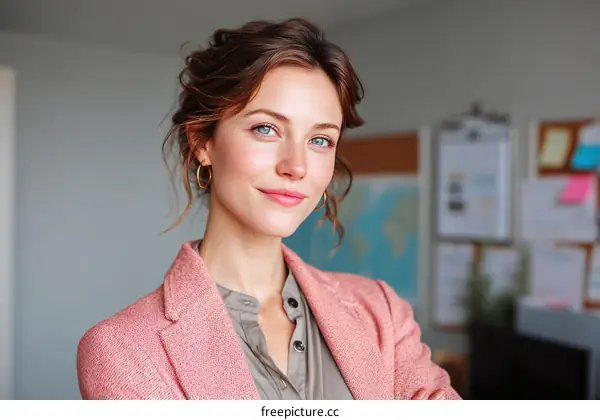 Confident Woman in a Pink Blazer