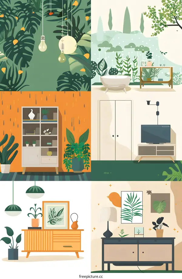 Modern Home Interior Design with Green Plants