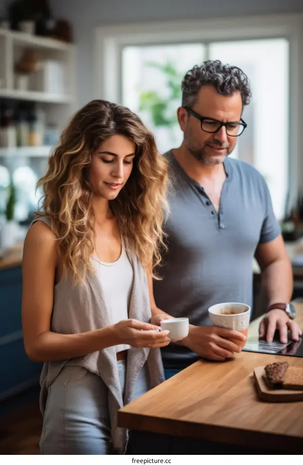 Couple in the kitchen looking at a tablet