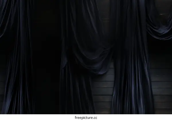 Black Curtains With Wooden Background