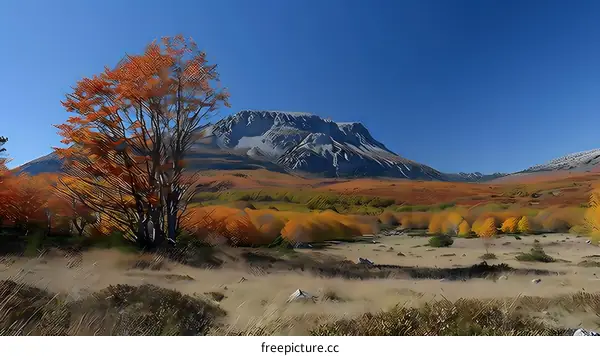 Autumn Landscape With Mountain View And Trees