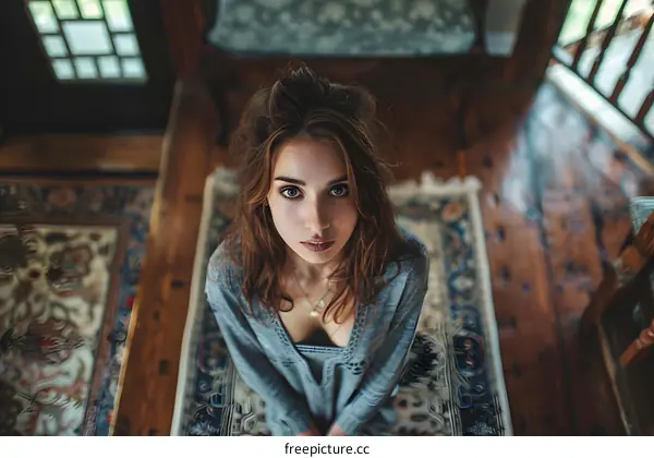 portrait of a young woman with brown hair and green eyes