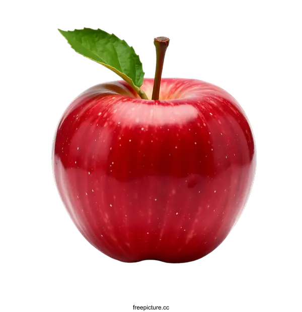 [Transparent Background PNG]Red Apple with Green Leaf Isolated on transparent background