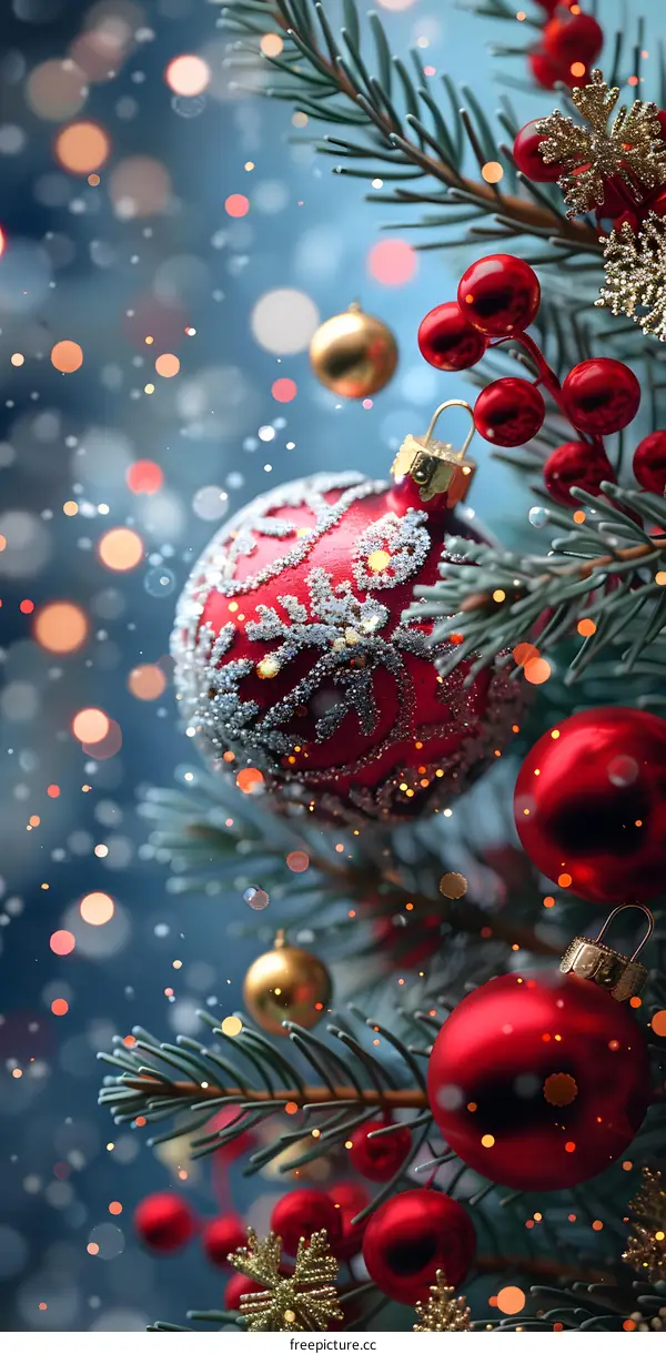 Christmas Tree With Red And Gold Ornaments