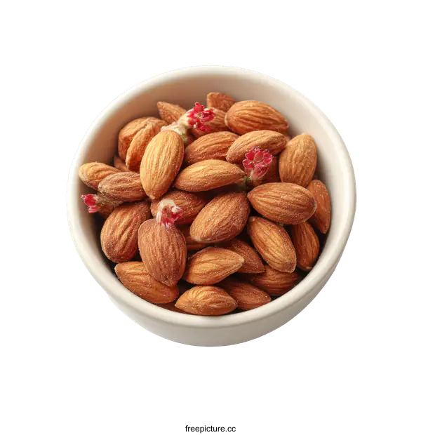 [Transparent Background PNG]Almonds in a White Bowl on White Background