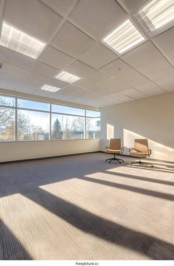 Empty Office Space with Two Chairs and Windows