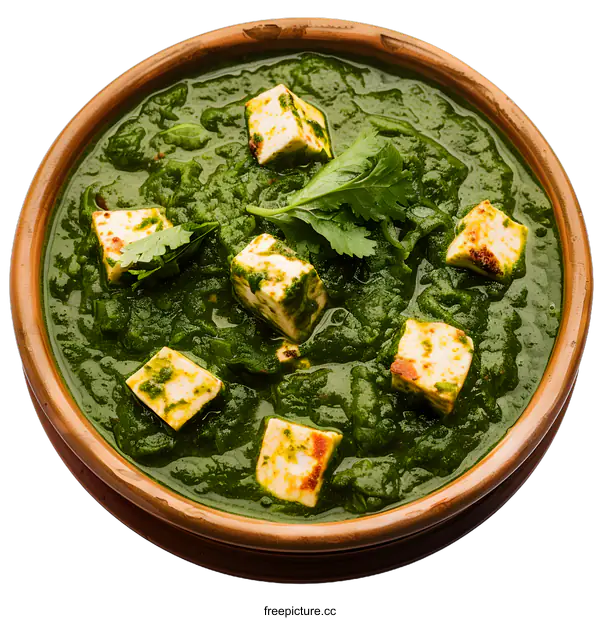[Transparent Background PNG]Bowl of Palak Paneer Curry