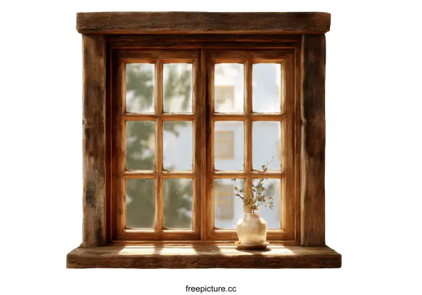 [Transparent Background PNG]Rustic Wooden Window with Sunlight