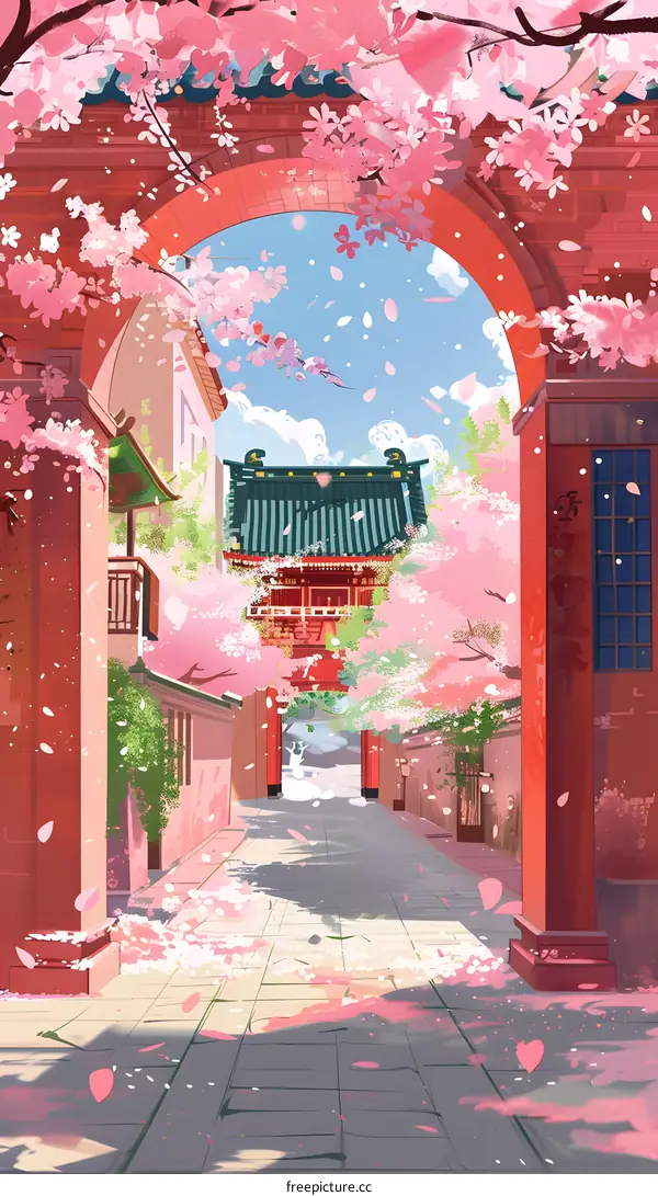 Cherry Blossom Archway in Japanese Street