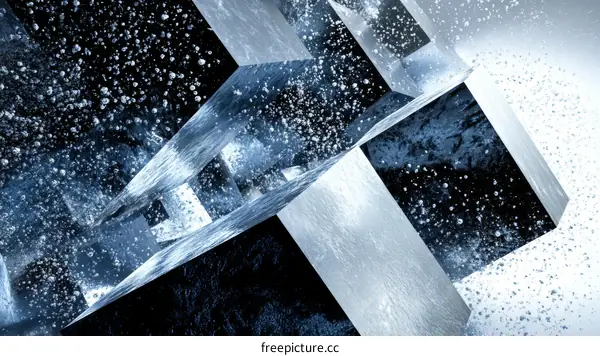 Abstract Metal Cubes with Water Splash