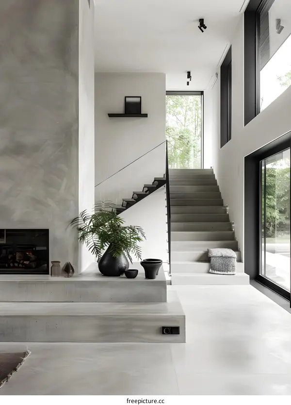Modern Minimalist Concrete Staircase In Home Interior