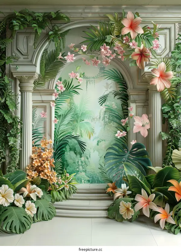 Tropical Garden Archway Illustration