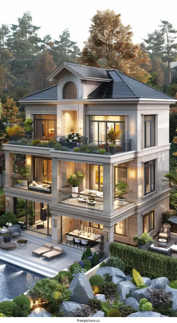 Luxury Mansion Exterior with Exquisite Landscaping
