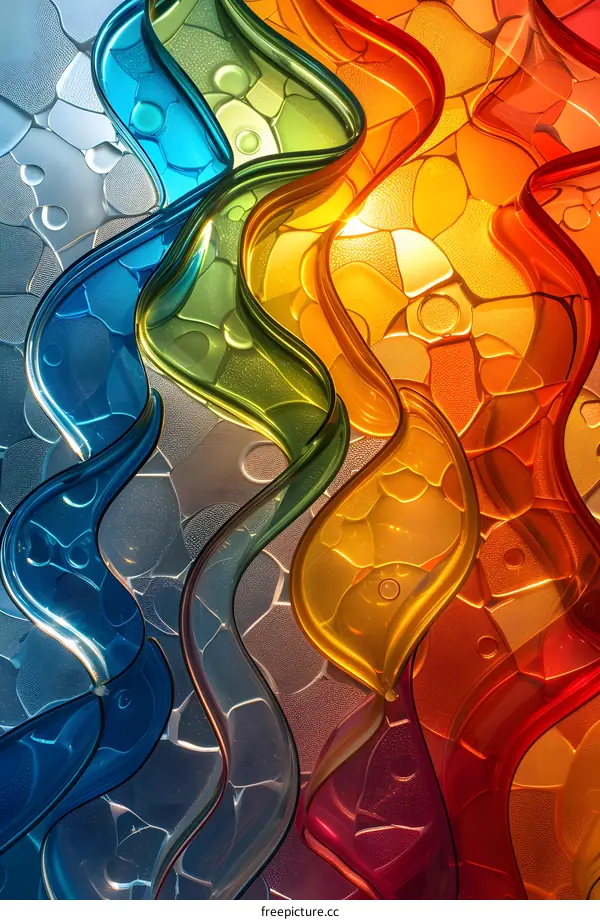 Wavy glass texture with vibrant colors and patterns