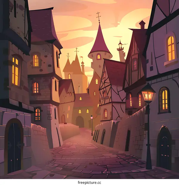 Fantasy Medieval Town at Dusk