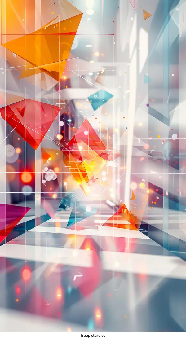 3D rendering of colorful geometric shapes in a futuristic setting