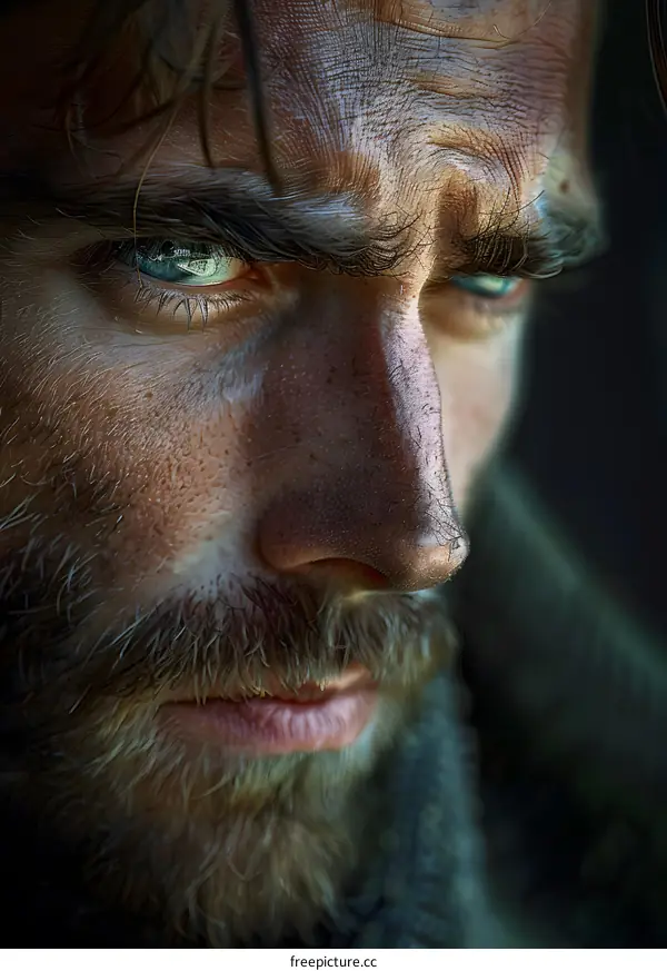 Closeup Portrait of a Man with a Beard and Blue Eyes