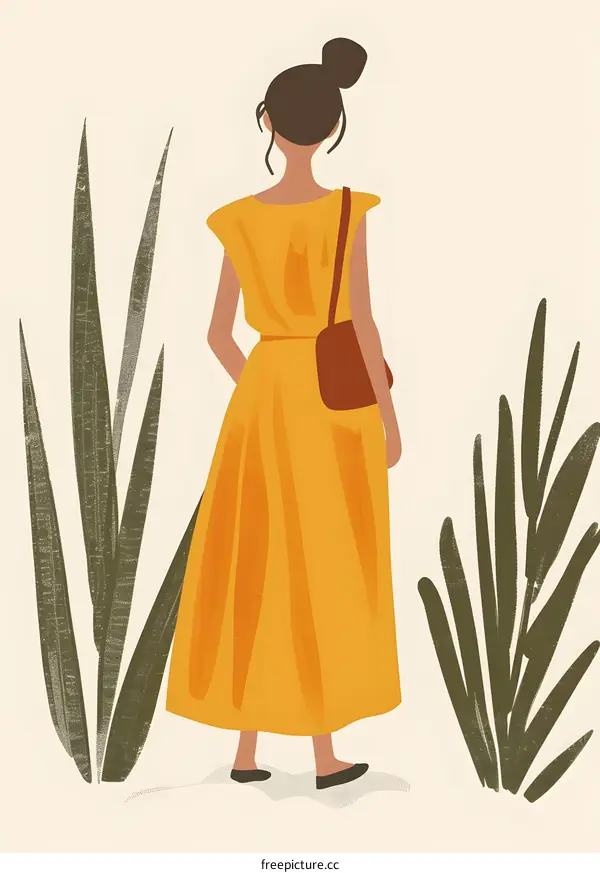 Woman in Yellow Dress Walking Through Plants
