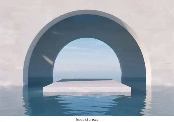 Minimalist Arch Structure Over Calm Water Surface