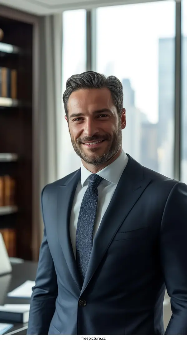 Portrait of a successful businessman smiling in an office