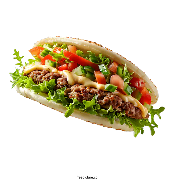 [Transparent Background PNG]Delicious burger with fresh vegetables and sauce