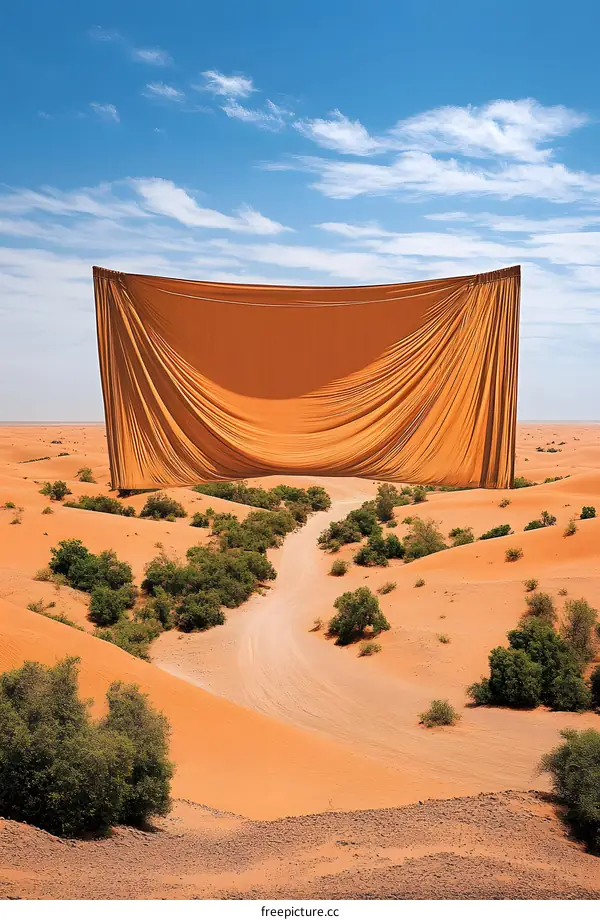 Orange Fabric Sculpture in Desert