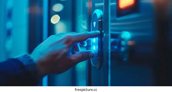 Person using access control system to enter a building