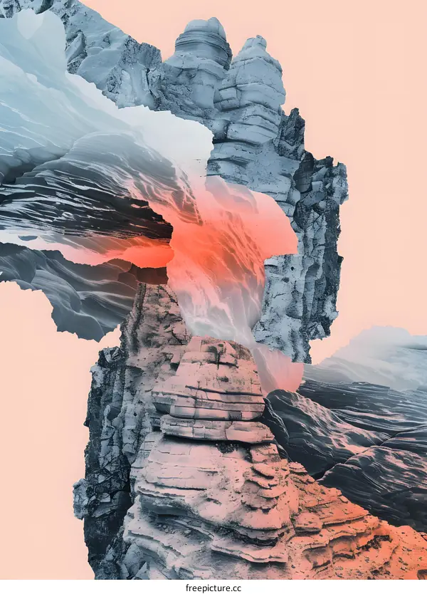 Abstract Mountain Landscape with Orange and Blue Tones