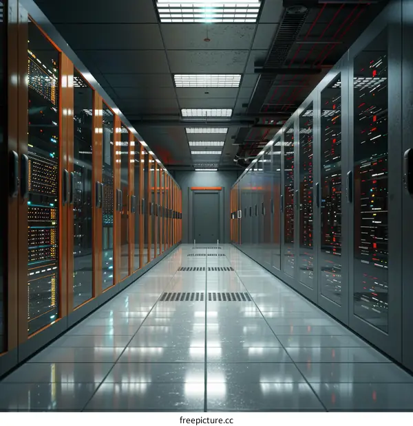 Server room with rows of server racks