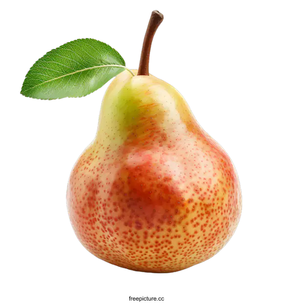 [Transparent Background PNG]A red pear with green leaf isolated on white background