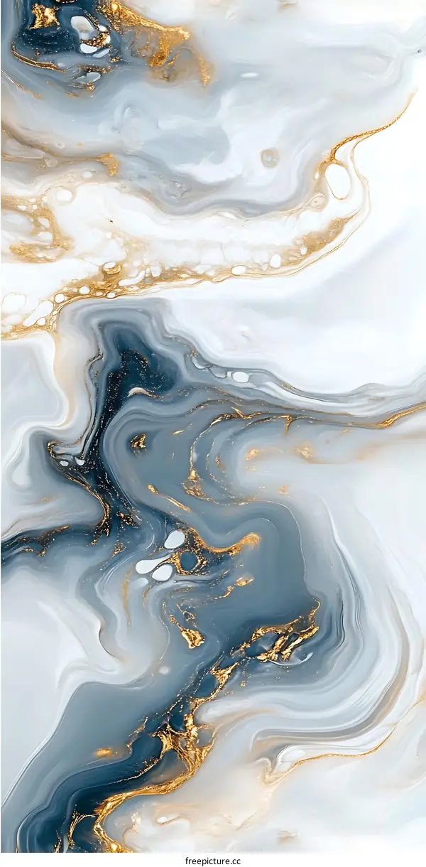 Abstract Blue and Gold Marble Swirls Art