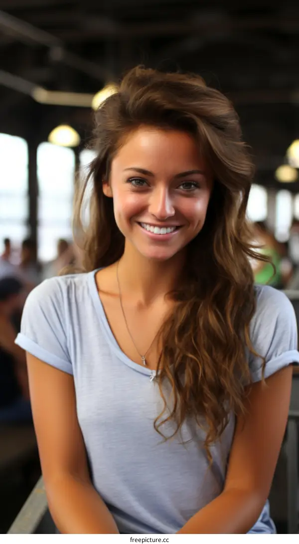 Portrait of a smiling young woman with long brown hair