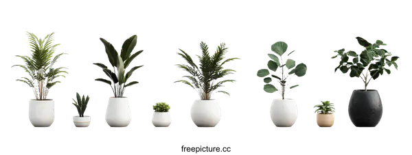 [Transparent Background PNG]Arrangement of Various Houseplants in Pots