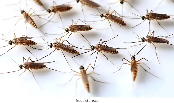Close-up view of many mosquitoes